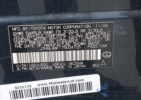 2007 Lexus Ls 460 L z USA, uszkodzony, nr VIN JTHGL46F175004725